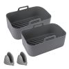 Reusable Air Fryer Silicone Pot Rectangle Replacement of Parchment Liners 2 Basket Pans with 1 Pair of Mittens for 6-8 Quart Oven Air Fryer