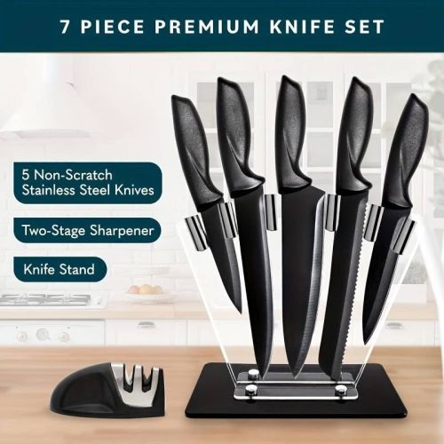 7-Piece High Carbon Stainless Steel Kitchen Knife Set With Handles And Sharpener 7-Piece High Carbon Stainless Steel Kitchen Knife Set With Handles And Sharpener
