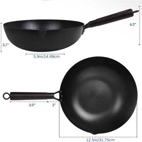 Hammered Carbon Steel 12.5-Inch Wok Pan With Lid, Black, Non-Stick, Compatible With Most Cooktops Hammered Carbon Steel 12.5-Inch Wok Pan With Lid, Black, Non-Stick, Compatible With Most Cooktops